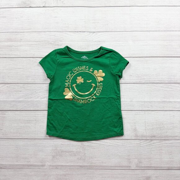 Celebrate Other - St. Patrick’s Day Girls Green Graphic T-Shirt Magic Wishes Shamrock Kisses 4T